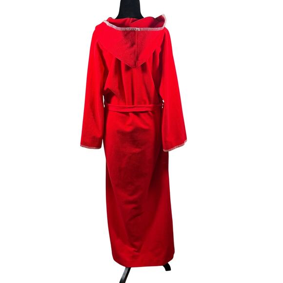 Vintage 70s Vassarette Red Fleece Hooded Robe Women’s Medium 52” Long USA Made - Picture 3 of 7
